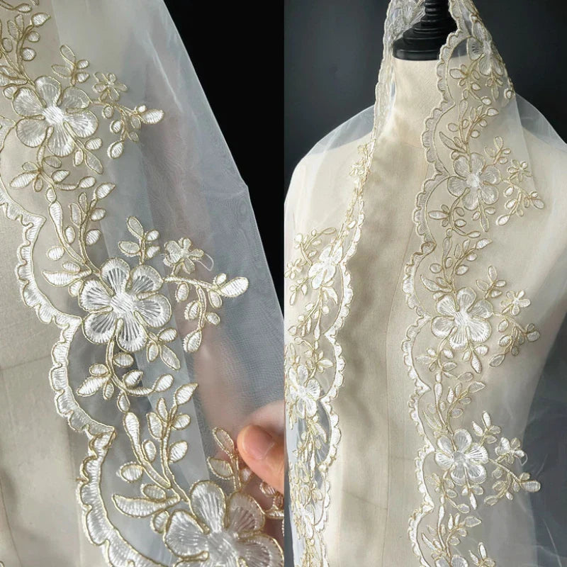 Organza Fabric Embroidery Lace Wedding Veil Accessories Wholesale Cloth for Sewing Diy Material Multi Color Selection