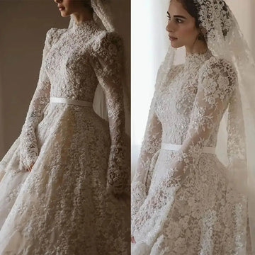 Custom 2026 New Holy High Neck Print Wedding Dress Classic A-Line Floor Length Lace Princess Ball Gowns  Vestido De Novia