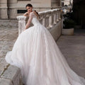2026 V-neck long sleeves illusion lace applique tulle new modern wedding dress bridal gown ivory