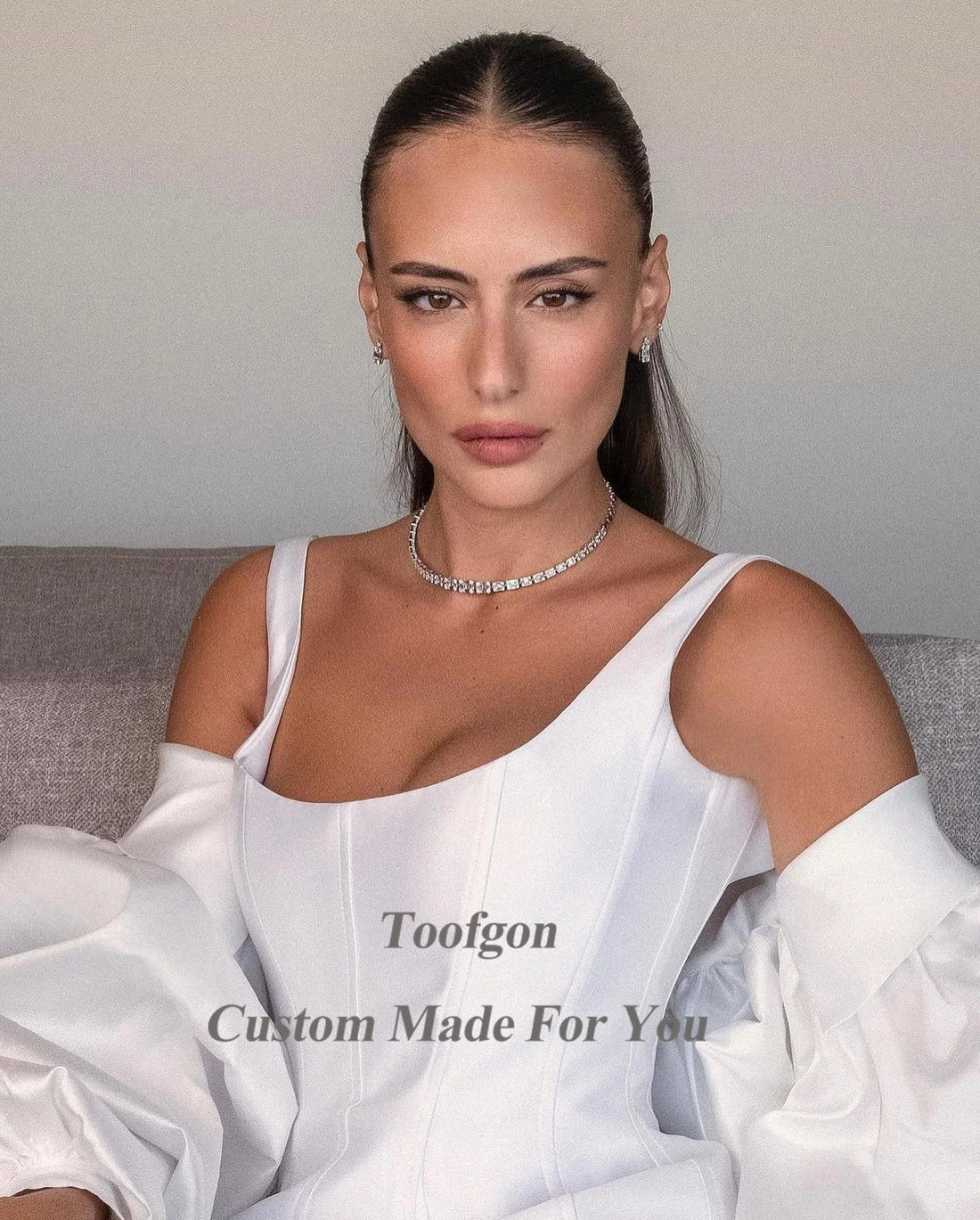 Toofgon 2 Pieces Satin Mini Bride Dress For Wedding Long Sleeves Wrap Formal Bridal Gowns Scoop Wedding Dresses robe de mariée