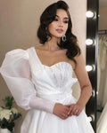 White One Shoulder Wedding Dress Sweetheart Sequined Beading Lace Up Bride Gown Elegant A-line Saudi Arabia Wedding Gowns