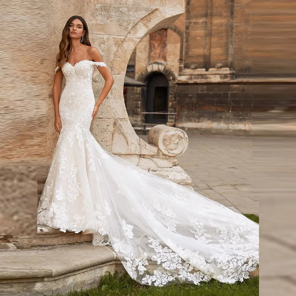 Sweetheart off-shoulder mermaid wedding dress – front view – Snowy Bridal