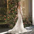 Sweetheart princess mermaid lace detachable train sleeves bride gown side view