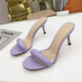 Narrow band genuine leather kitten heel one strap slim summer slingbacks mules sandals detail
