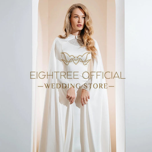 Eightree White Mermaid Wedding Dresses 2025 O-Neck Long Sleeve Sequine Bridal Dress Boho Beach Wedding Ball Prom Gown Customized