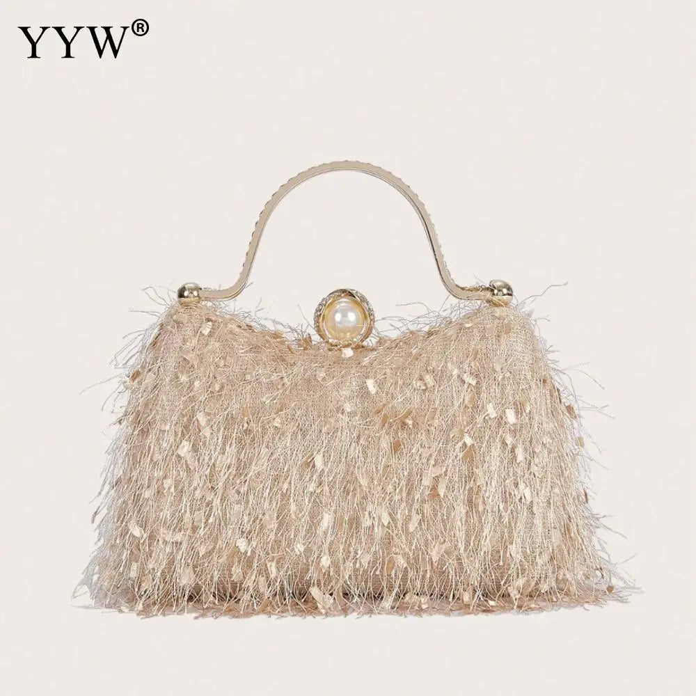 Evening Party Women Handbags Nylon Luxury Wedding Feather Female Clutch Elegant Feather Shoulder Crossbody Bag Green Bags