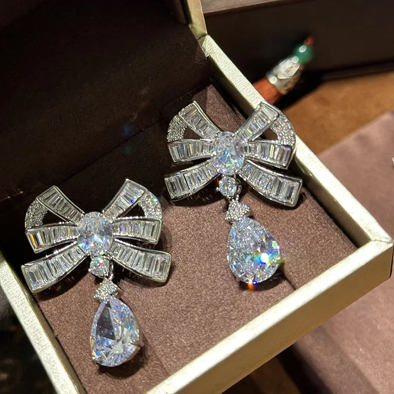 Bowknot AAA Zircon Bridal Earrings Cubic Zirconia Wedding - detail view