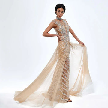 Gold Sexy diamonds Backless Evening Prom Dresses for Women Formal Party Second Reception Bridesmaid Gown Vestidos