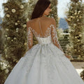 Long sleeves scoop neck shiny beading classic princess ball gown sexy wedding dress bridal gown side view