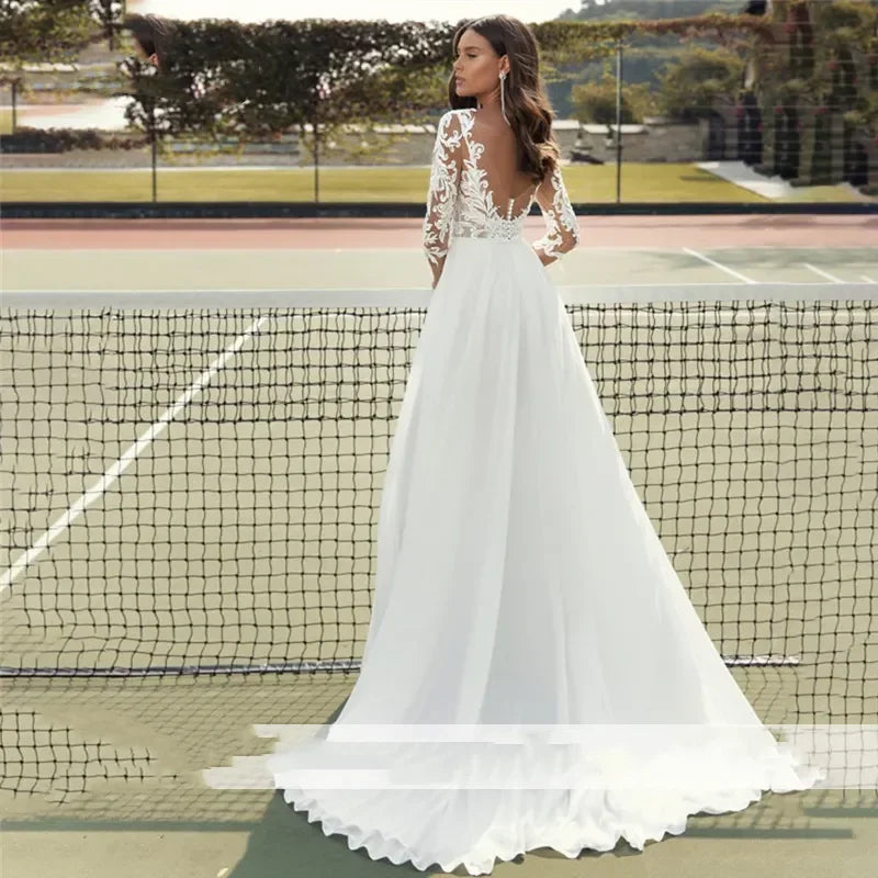 Flavinke Customized Lace Wedding Dresses 2026 Women Chiffon Boho Appliques Bridal Gowns Half Sleeve Beach Vestidos De Novia