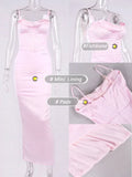 Elegant pink slit bodycon summer satin corset maxi wedding guest event night party dress close-up