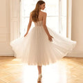 Sweetheart Short Wedding Dresses Sleeveless Mid-Calf Tulle Simple A-Line Bride Gowns Backless Zipper - Image 2