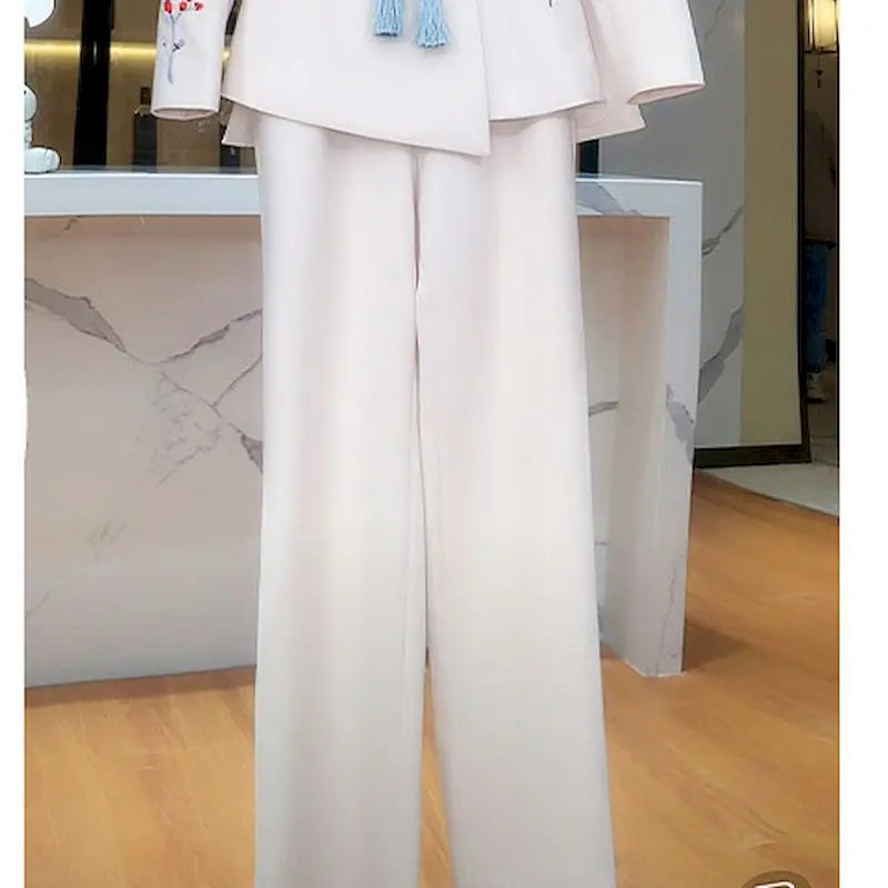 Insozkdg Ladies Embroidery Wide-leg Pants Suit Women Spring Autumn New Ladies Professional Women Suit Jacket Suit Two-piece Suit