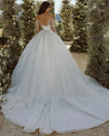 Classic sexy ball gown scoop neck long sleeves beading shiny princess appliques wedding dress back view