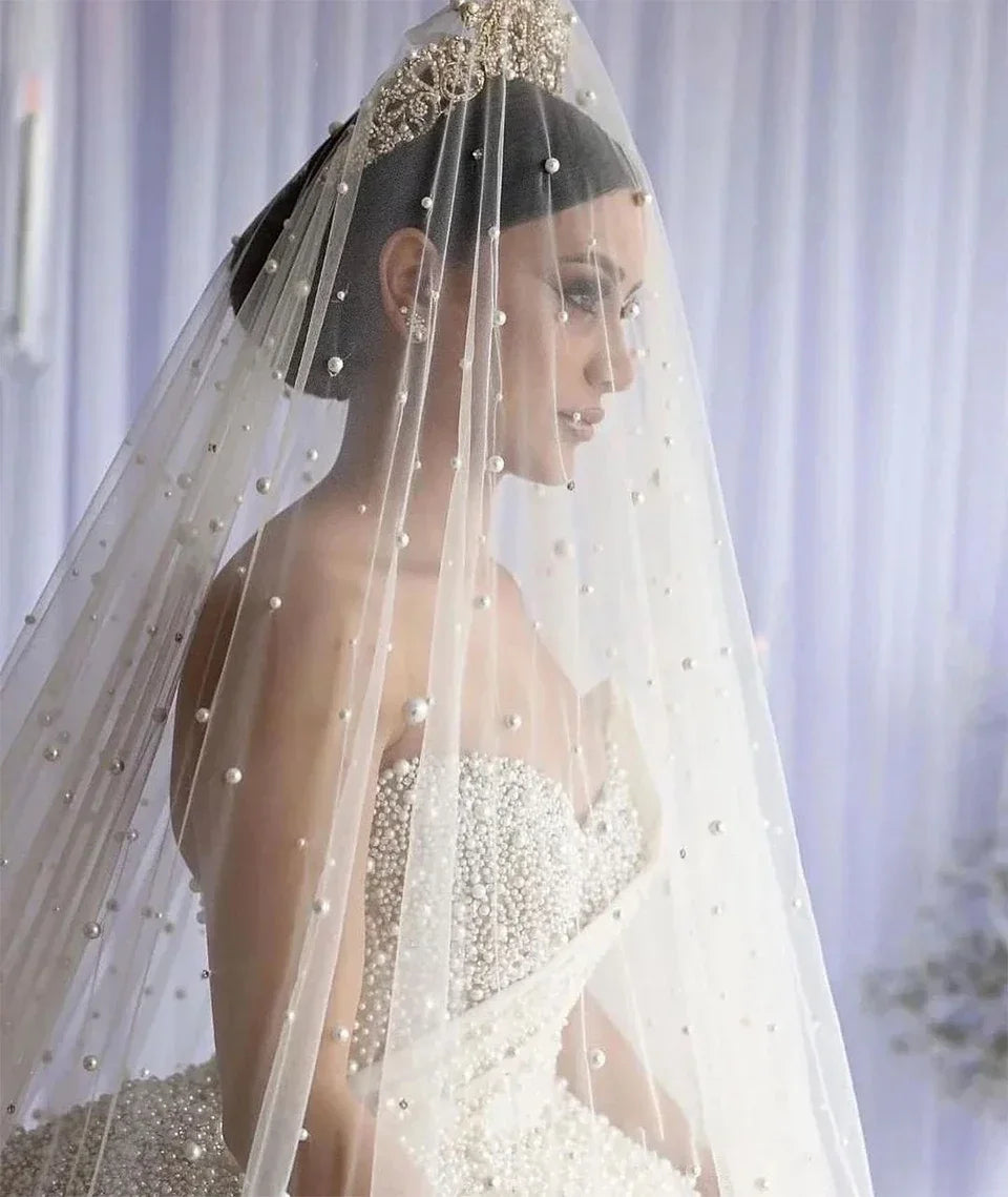 Customzied Dubai Luxury Pearls Beading Sweetheart Ball Gown Wedding Dresses Princess Sleeveless Bride Gowns Vestido De Noiva