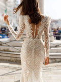 Sexy Deep V-neck Wedding Dress Classic Lace Appliques Bride Robe Elegant Sparkly Mermaid Long Bridal Gown - Image 2