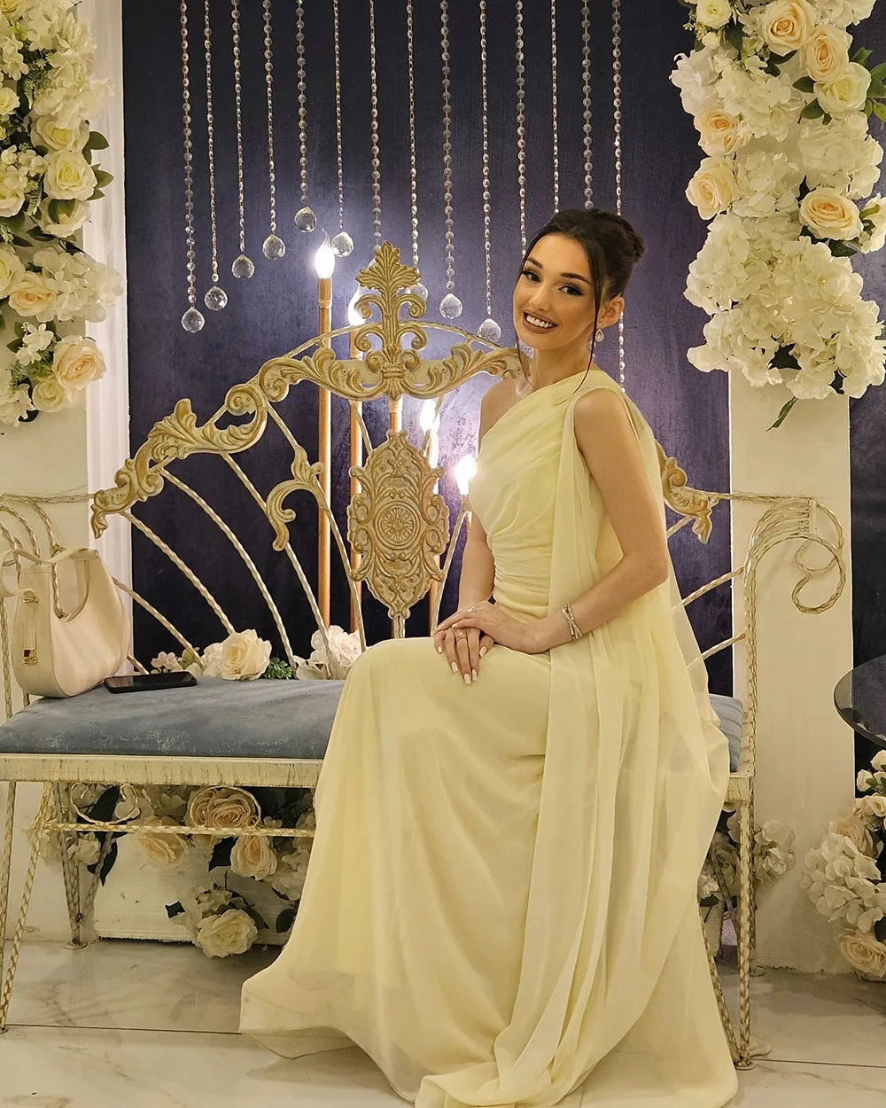 Customized Evening Dress Women One Shoulder Chiffon A-Line Bridesmaid Dress Cape Pleats Party Dress Long Formal Prom Dress