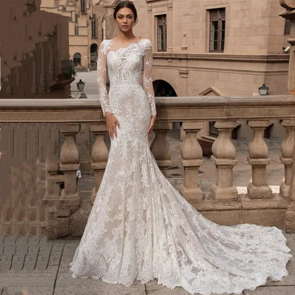 Exquisite long sleeve lace mermaid backless sweep train size chart