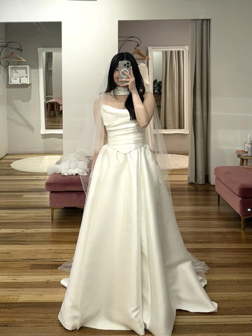 Customized 2026 Women's Elegant Princess Dress Wedding Dress Satin A-line Shoulder and Back Fold Design Vestido de Novia