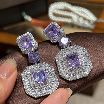 High Quality Purple AAA Zircon Bridal Earrings Cubic Zirconia Wedding Earring For Women Bride Accessories Party Dinner Jewelry