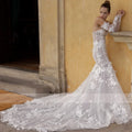 Long sleeve sweetheart mermaid lace bohemian elegant bridal gown side view
