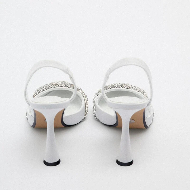 Women High Heels Pumps White Shiny Heel Heel Shoes Mules Pointed Stiletto Heel Sexy Woman Shoes Summer Female Sandals