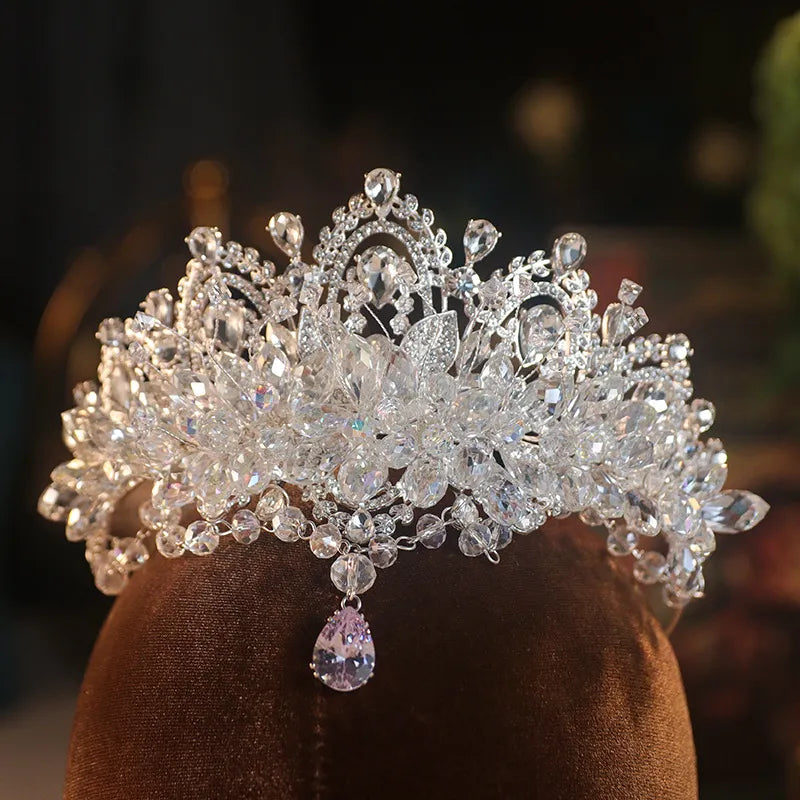 KMVEXO Baroque Luxury Crystal Bridal Tiaras Cubic Zircon Crown Rhinestone Pageant Diadem Headpieces Wedding Hair Accessories