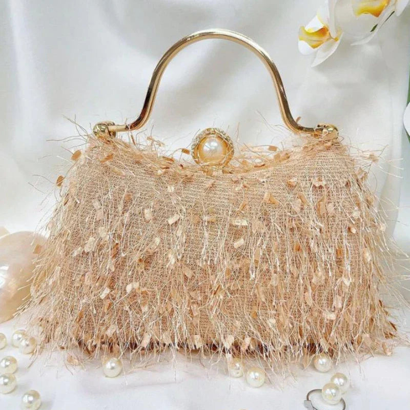 Tassel Evening Party Women Handbags Nylon Luxury Wedding Feather Female Clutch Elegant Feather Shoulder Crossbody Bag Green Bags