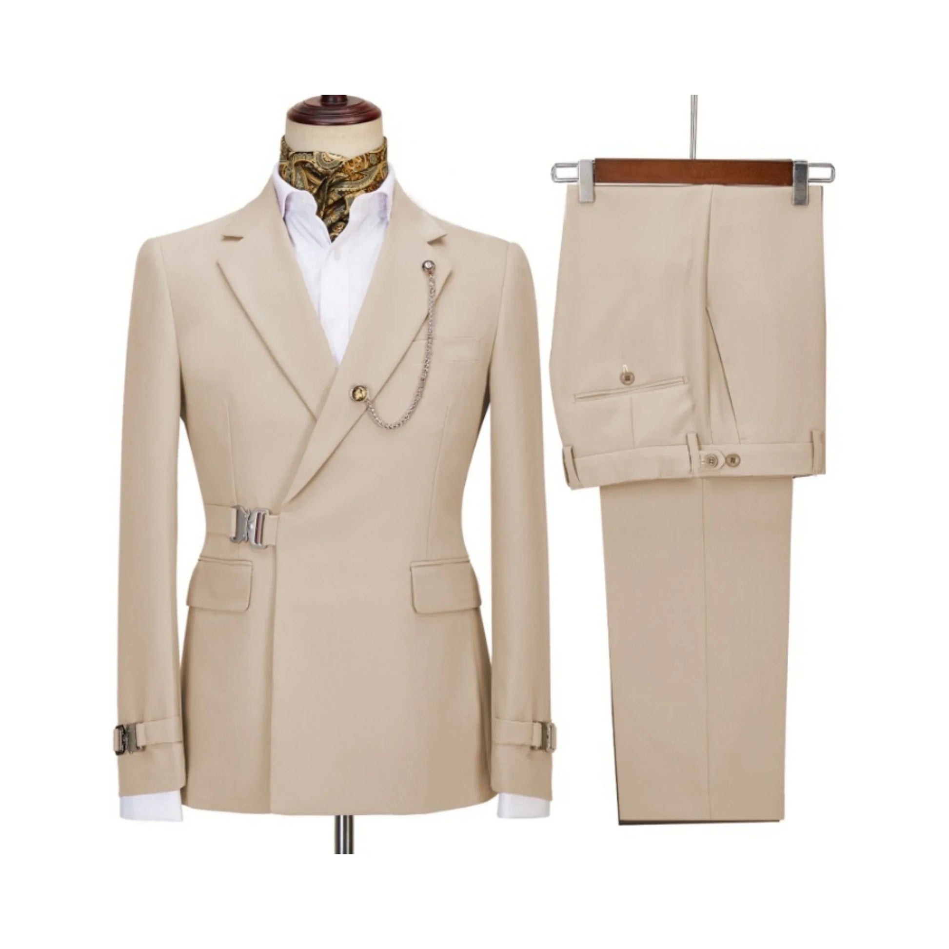 Metal clasp slim fit 2 piece new design men suit prom wedding detail