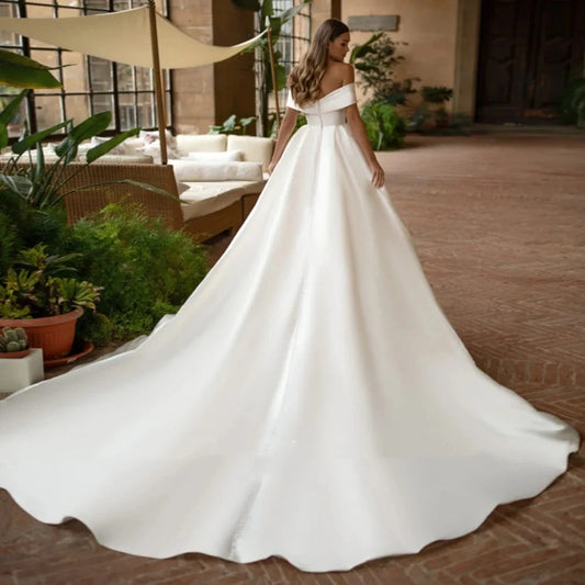 Boat Neck Ball Gown Wedding Dress Off the Shoulder Simple Vestido De Noiva Zipper Vestidos De Novia Custom Made