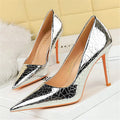 Plus size 10.5cm high heels metallic silver gold pumps women wedding bridal event party serpentine shoes