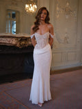 Gorgeous mermaid wedding dress 2026 off-shoulder pleated beads lace sweep train boho bridal gown