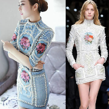 Designer Evening Party Dress Women Luxury Beadings Embroidery Vintage Short Bodycon Work Office Sexy Wedding Club Mini Dresses