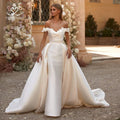 3D Flowers Mermaid Wedding Dress 2024 Off Shoulder Satin Detachable Train Princess Bride Gown SwanSarah M254 Vestido De Novia WHITE
