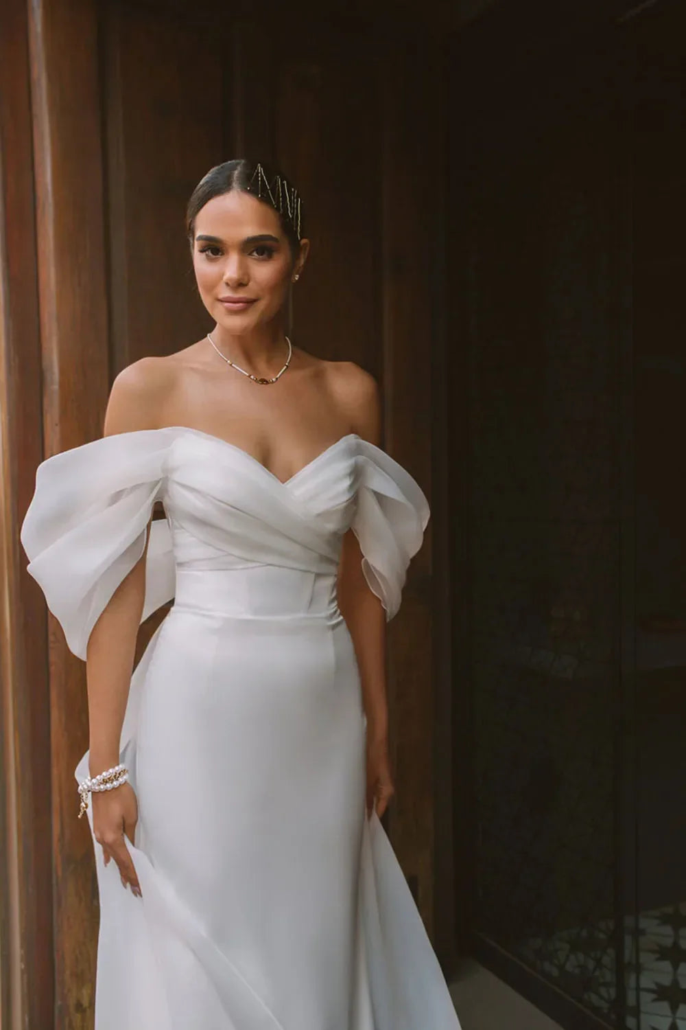 SoDigne Summer Wedding Party Dresses Off The Shoulder Pleats Bridal Dress Mermaid Satin Women Bride Gowns With Train