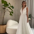 I OD Elegant A-Line Wedding Dress 2024 Sexy V-neck Sash With Sequins Backless Regular Straps Chiffon Bridal Gowns Robe De Mariee