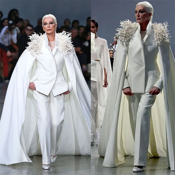 Designer Women Suit Set Blazer With Wrap+Pant Single Formal Red Carpet Female White Cloak Evening Party Prom Dress Custom Made