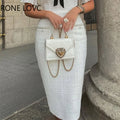 Beaded bow ruffle elegant round neck short sleeves formal white dress women back view