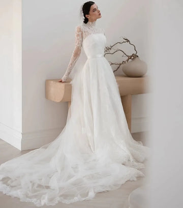 Luxury lace wedding dress long sleeves - front