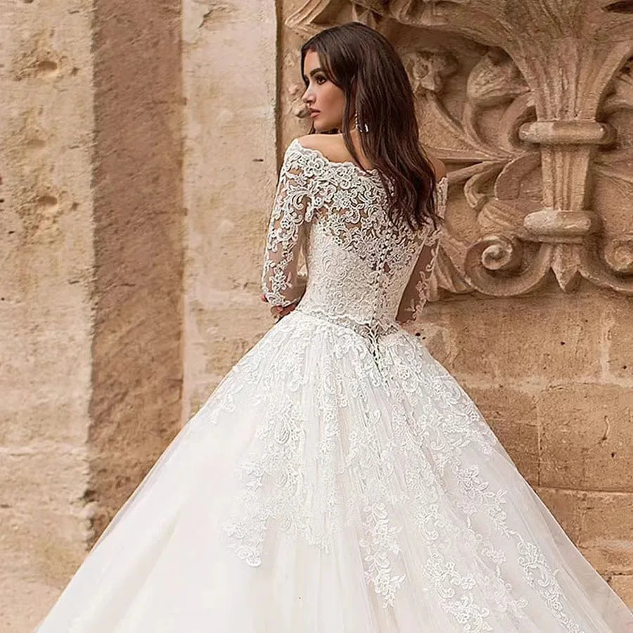 One-shoulder high-waist slim fit wedding dress – back view – Snowy Bridal