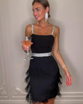 Mini tassel bandage sexy spaghetti strap sleeveless summer women club celebrity evening party dress side view