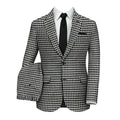 Single breasted houndstooth plaid slim 2 piece black white men wedding business suit back view