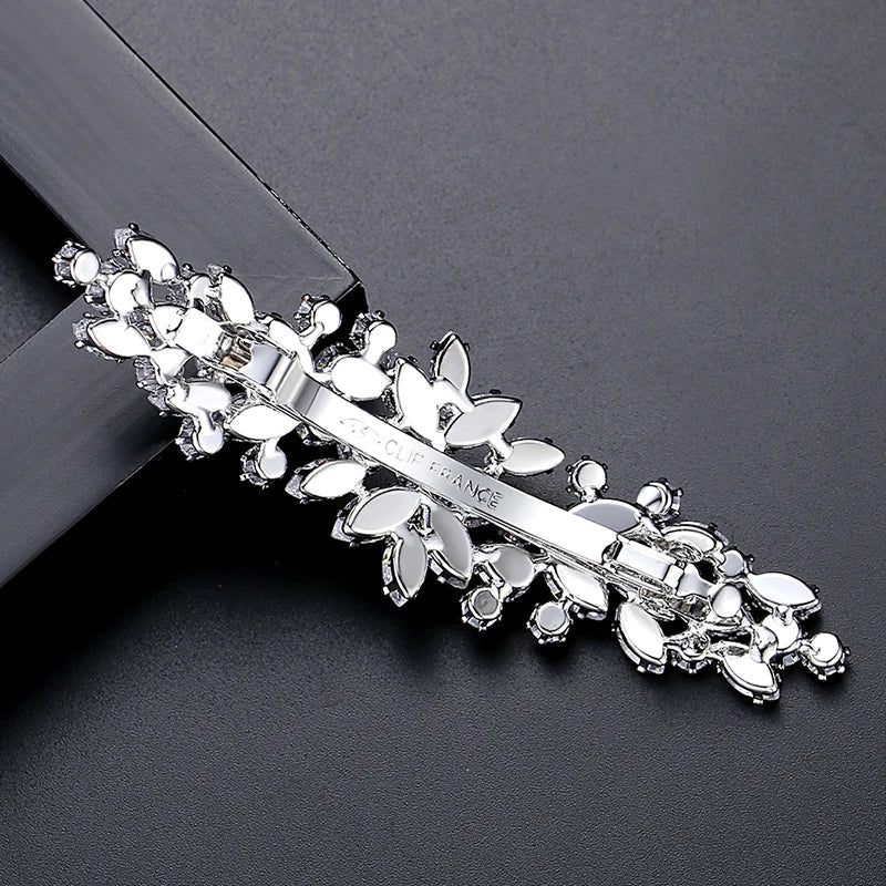 LUOTEEMI Flower CZ Hair Barrette for Wedding Dazzling Cubic Zirconia Bridal Hair Decoration Bride Hair Clips Christmas Gifts