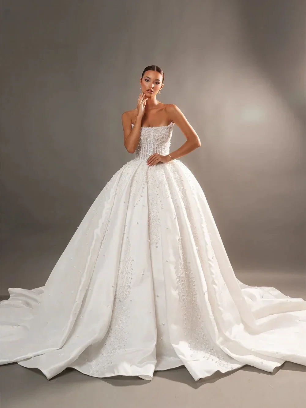 Customized Luxury Full Beading Pearls Ball Gown Wedding Dresses Lace Off Shoulder Sleeveless Bridal Gowns Vestidos De Novia
