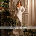 Full sleeves beaded 2-in-1 satin mermaid floor length detachable train wedding dress bridal gown ivory
