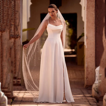 Modern Wedding Dresses Simple Pleated A-Line Bridal Gown Elegant High Slit Formal Wedding Gown Brides Dress Customized