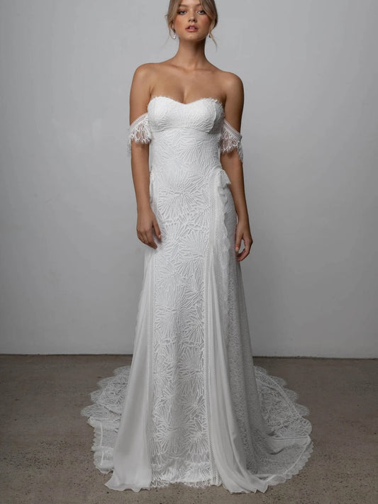 Beach Sweetheart Neck Wedding Dresses Lace Appliques Straight Dress For Bride Elegant Floor-length Bridal Gown Vestido De Novia