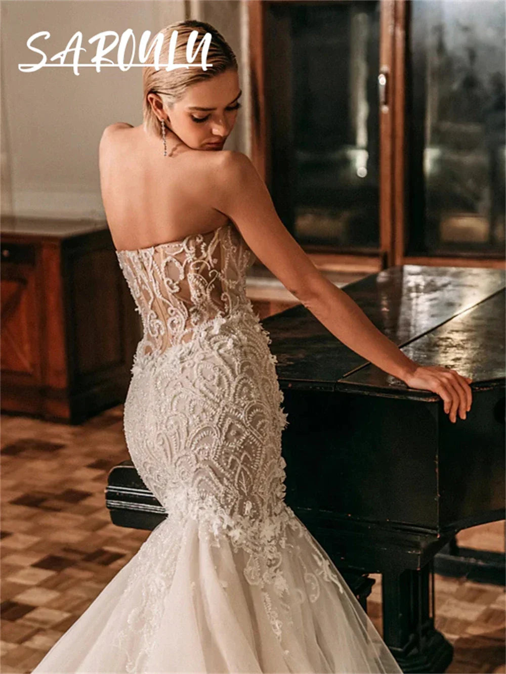 Luxury Embroidery Bride Dresses With Detachable Sleeves Strapless Long Wedding Dress For Women Robe De Mariee Appliques