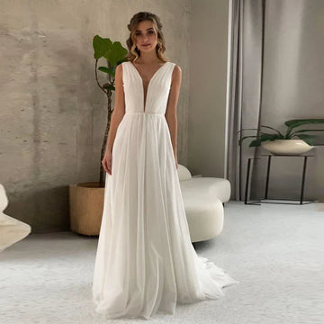 I OD Elegant A-Line Wedding Dress 2024 Sexy V-neck Sash With Sequins Backless Regular Straps Chiffon Bridal Gowns Robe De Mariee