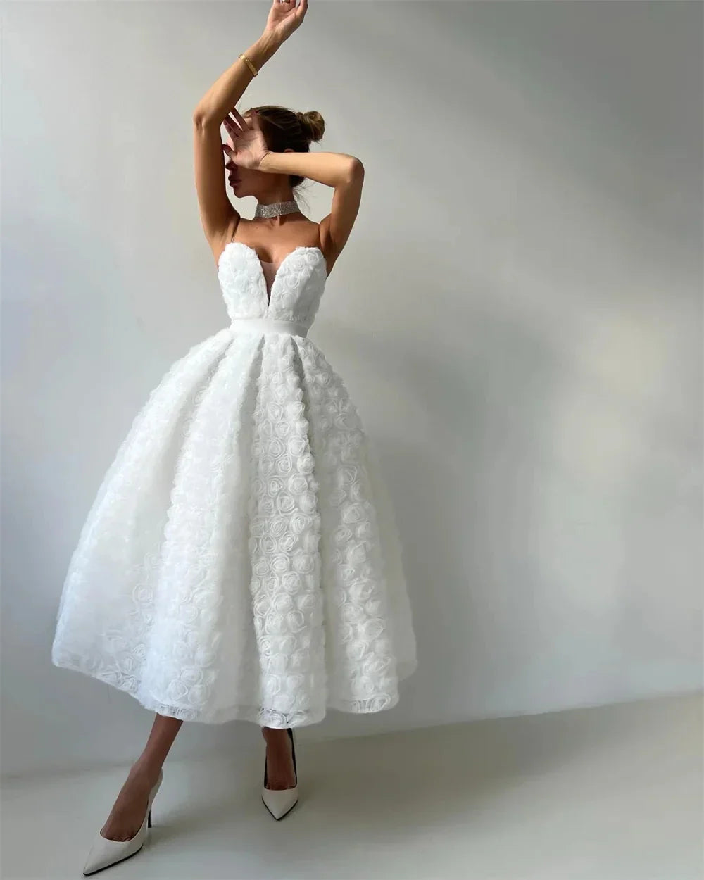 New arrival wedding dress 2026 3D rose floral lace spaghetti strap ankle-length princess bridal gown
